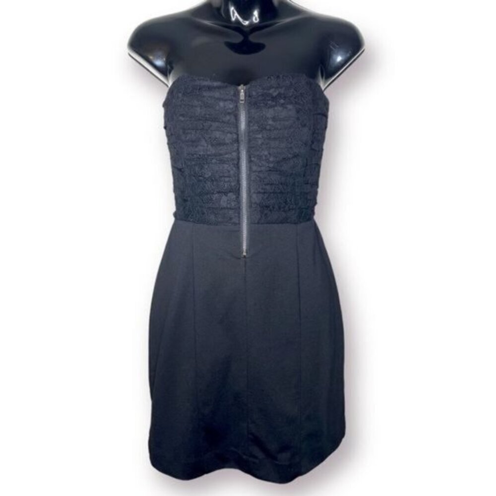 Retro Y2K Jack Juniors M Black Strapless Ribbed Zip Front Corset Top Mini Dress